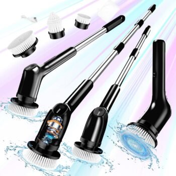 Electric Spin Scrubber, Upgraded Cordless Cleaning Brush, 2 Speeds (Up to 450 RPM), 3 Replaceable Brush Heads, 53inch Adjustable & Detachable Handle - Perfect for Bathroom, Tub, Tile, and Floor